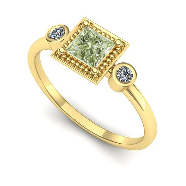 Inel logodna din aur galben cu diamant de laborator verde