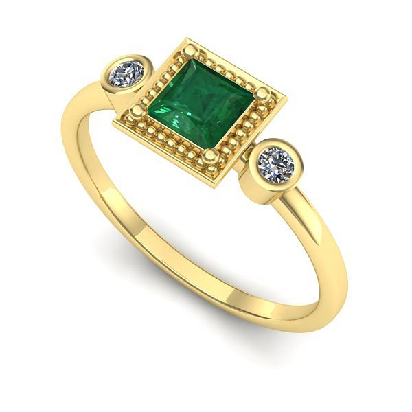 Inel de logodna din aur galben cu smarald