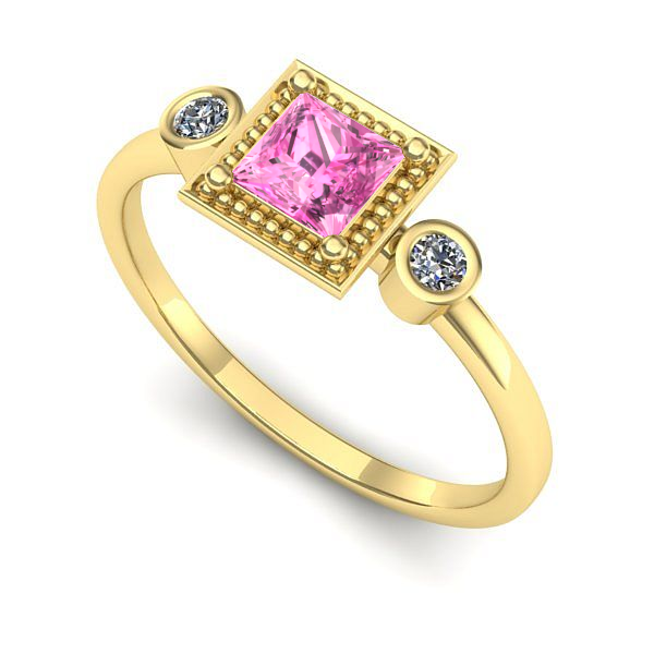 Inel logodna din aur galben cu safir roz