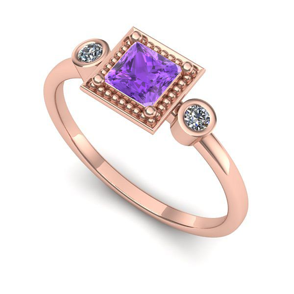 Inel logodna din aur roz cu ametist