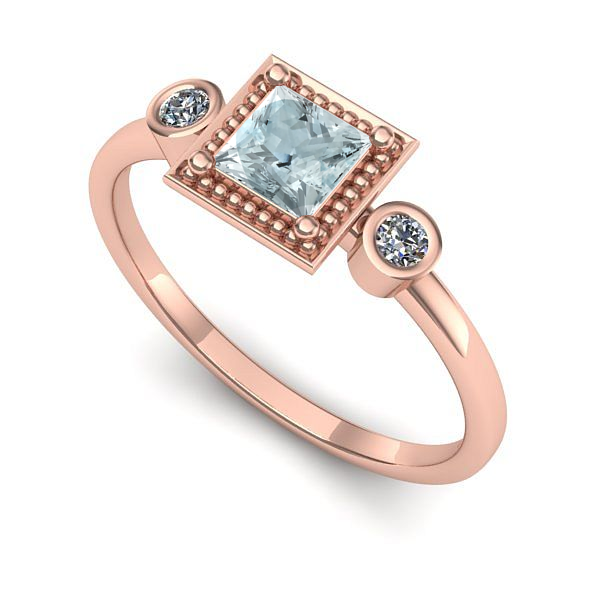 Inel din aur roz cu aquamarin