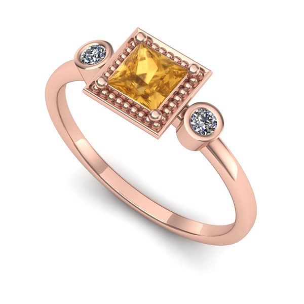 Inel logodna din aur roz cu citrin