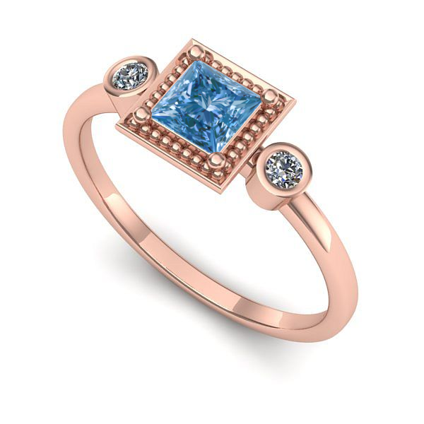 Inel de logodna din aur roz cu diamant de laborator albastru