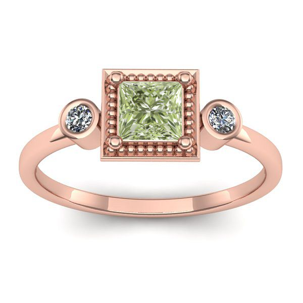 Inel logodna cu diamant de laborator verde patrat