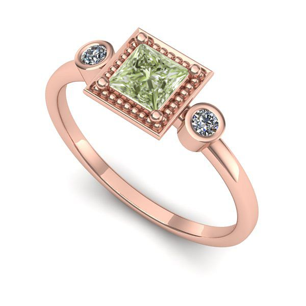 Inel din aur roz cu diamant de laborator verde