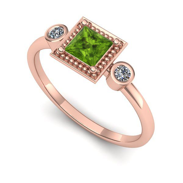 Inel logodna din aur roz cu peridot