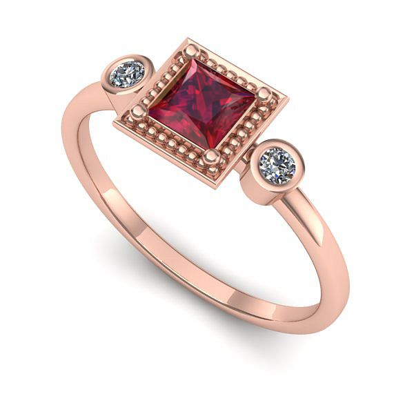 Inel din aur roz cu rubin
