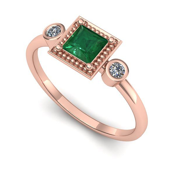 Inel logodna din aur roz cu smarald
