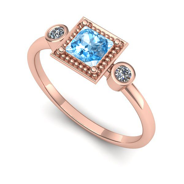 Inel din aur roz cu topaz blue