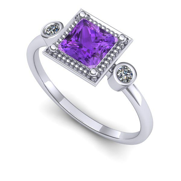 Inel logodna din aur alb cu ametist