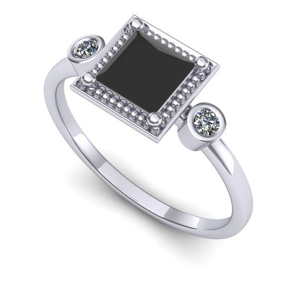 Inel de logodna din aur alb cu diamant negru