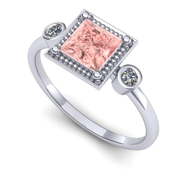 Inel din aur alb cu diamant de laborator roz