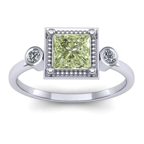 Inel cu diamant de laborator verde patrat