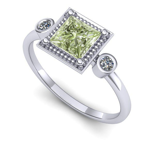 Inel logodna din aur alb cu diamant de laborator verde