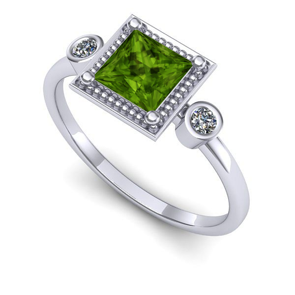 Inel logodna din aur alb cu peridot