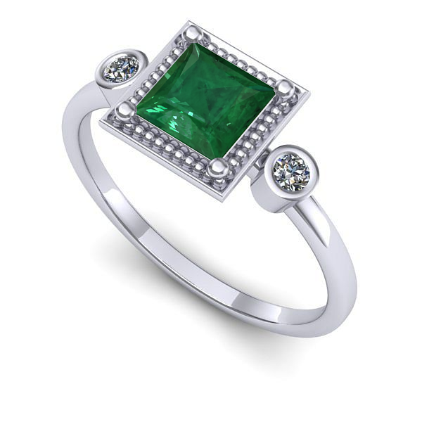 Inel logodna din aur alb cu smarald