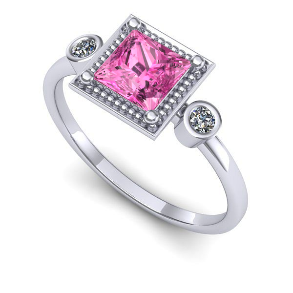 Inel logodna din aur alb cu safir roz