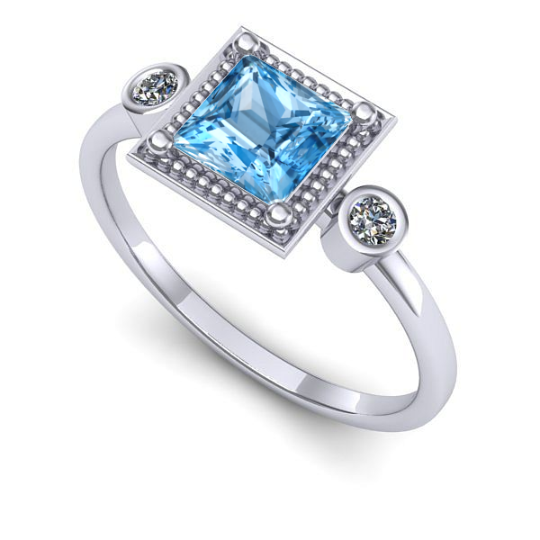 Inel de logodna din aur alb cu topaz blue