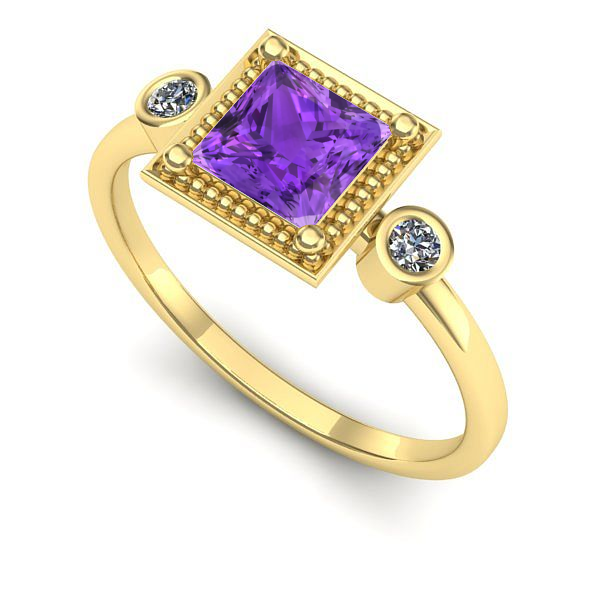 Inel logodna din aur galben cu ametist