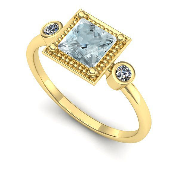 Inel de logodna din aur galben cu aquamarin