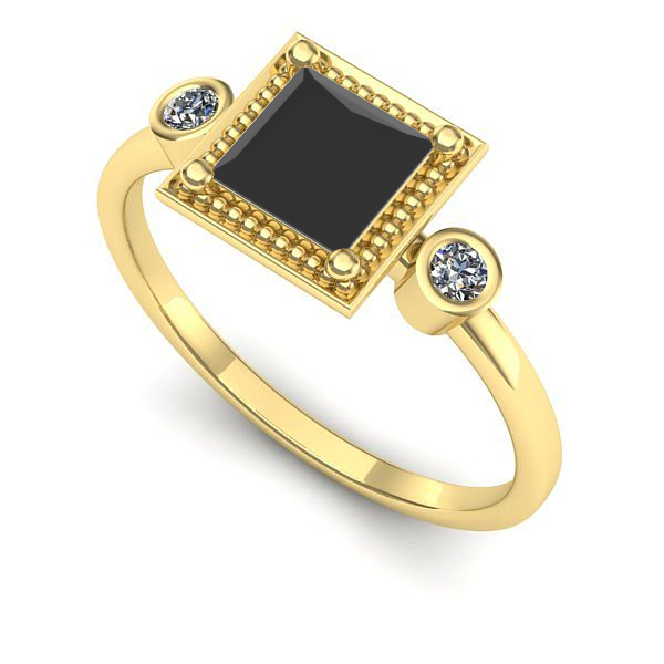 Inel logodna din aur galben cu diamant negru