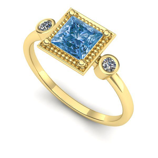 Inel din aur galben cu diamant de laborator albastru