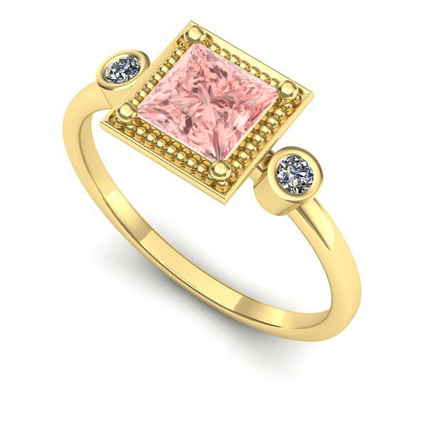 Inel logodna din aur galben cu diamant de laborator roz