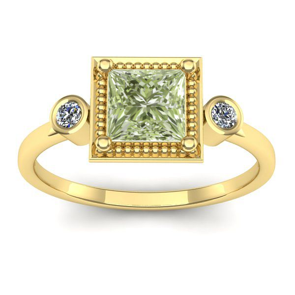 Inel logodna cu diamant de laborator verde patrat