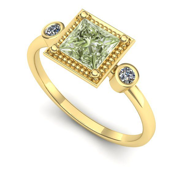 Inel logodna din aur galben cu diamant de laborator verde