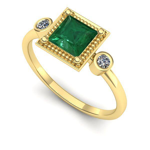 Inel de logodna din aur galben cu smarald