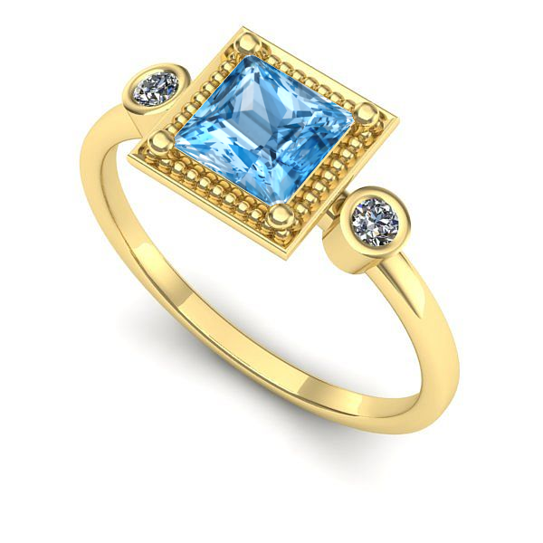 Inel logodna din aur galben cu topaz blue