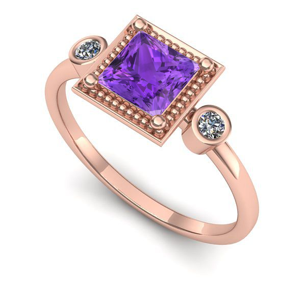 Inel de logodna din aur roz cu ametist