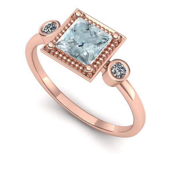 Inel logodna din aur roz cu aquamarin