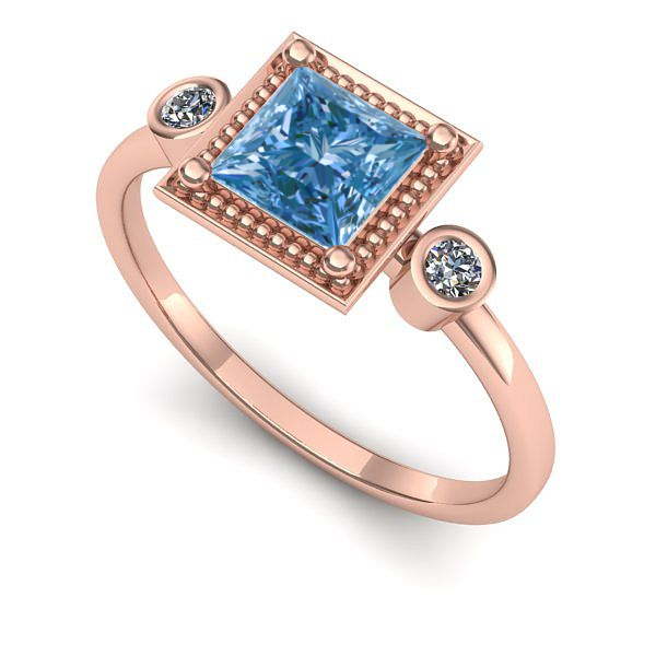 Inel de logodna din aur roz cu diamant de laborator albastru