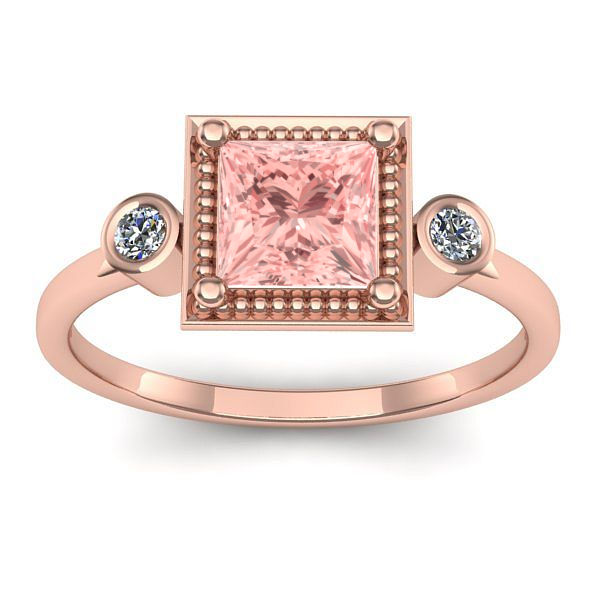 Inel logodna cu diamant de laborator roz patrat