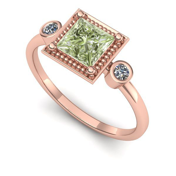 Inel de logodna din aur roz cu diamant de laborator verde