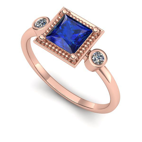 Inel logodna din aur roz cu safir