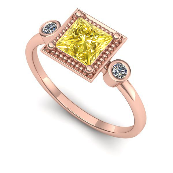 Inel de logodna din aur roz cu safir galben