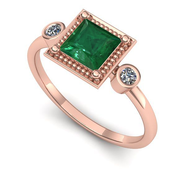 Inel din aur roz cu smarald
