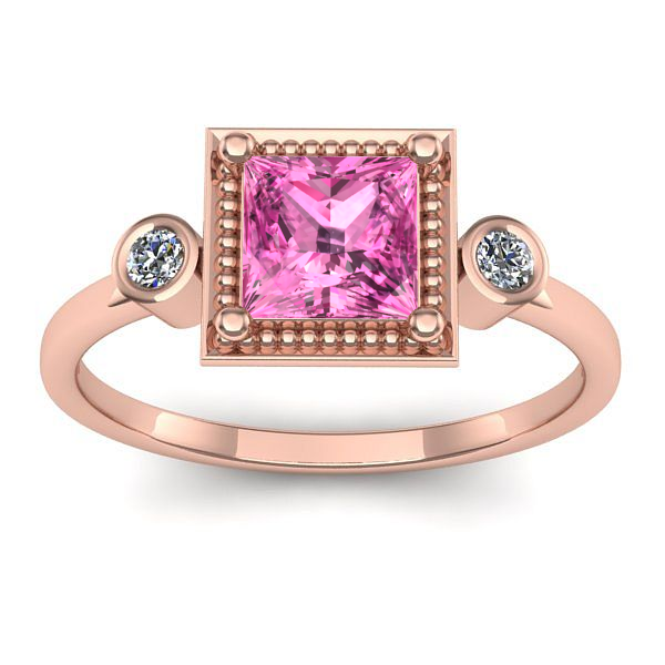Inel de logodna cu safir roz patrat