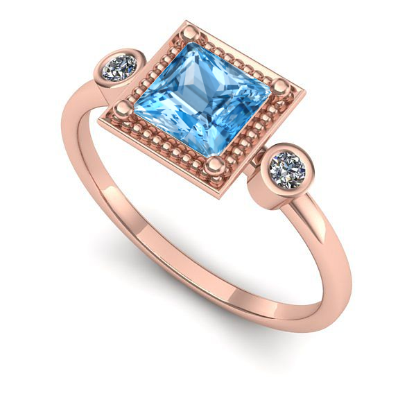 Inel logodna din aur roz cu topaz blue