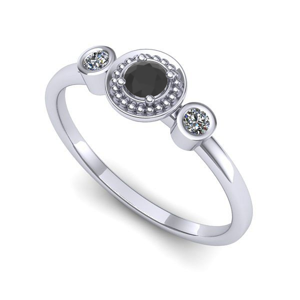 Inel din aur alb cu diamant negru