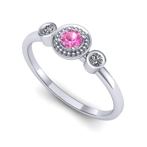 Inel logodna din aur alb cu safir roz