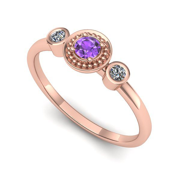 Inel de logodna din aur roz cu ametist