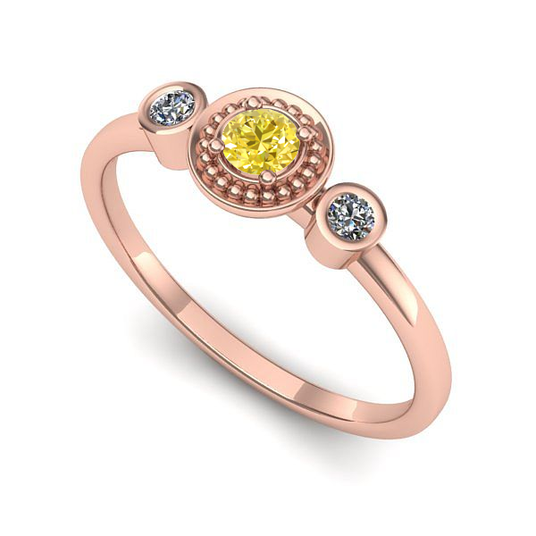 Inel de logodna din aur roz cu safir galben