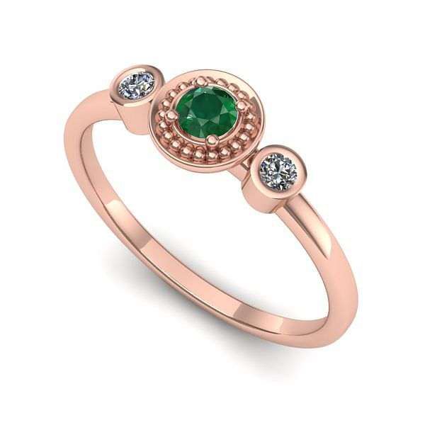 Inel din aur roz cu smarald