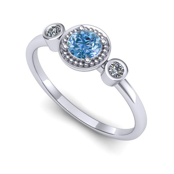 Inel logodna din aur alb cu diamant de laborator albastru