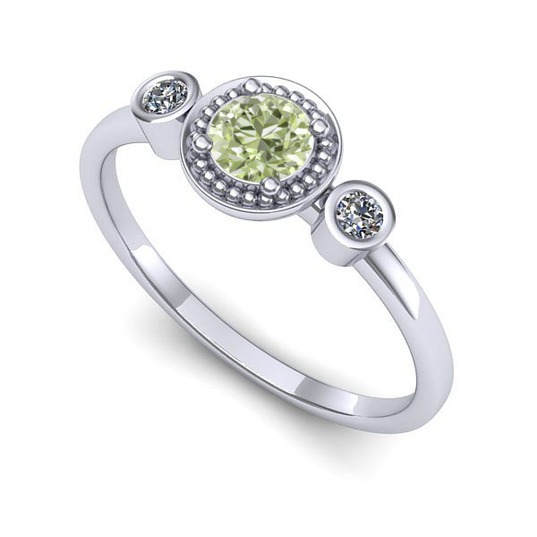 Inel de logodna din aur alb cu diamant de laborator verde