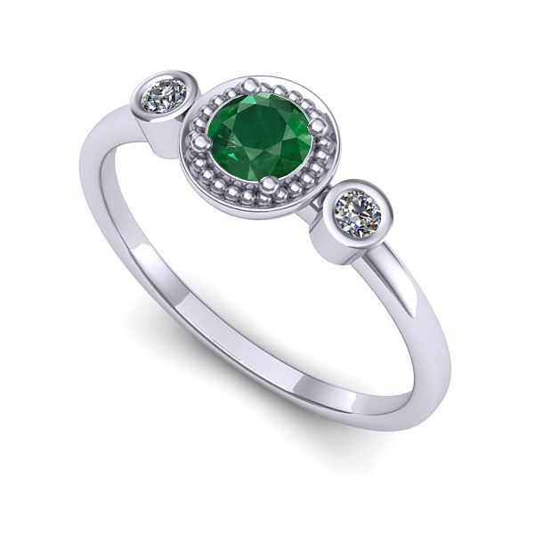 Inel de logodna din aur alb cu smarald