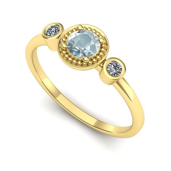 Inel logodna din aur galben cu aquamarin